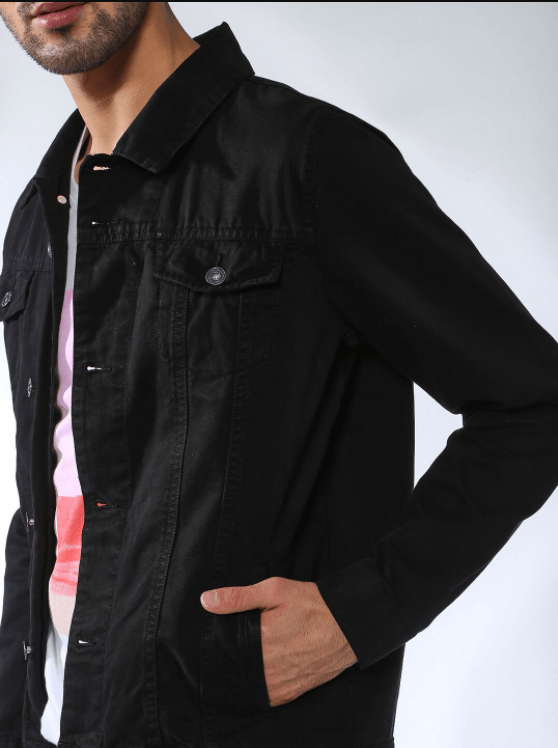 Mens Denim Jacket Black - Left View - AceCart