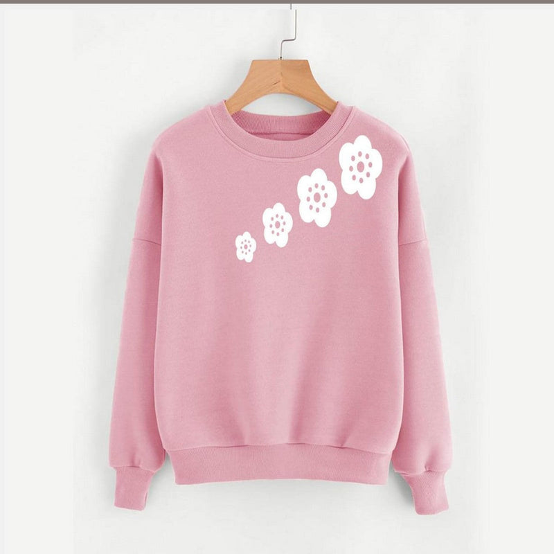 Floral Flower Printed Fleece Full Sleeves Pull Over Sweatshirt For Women