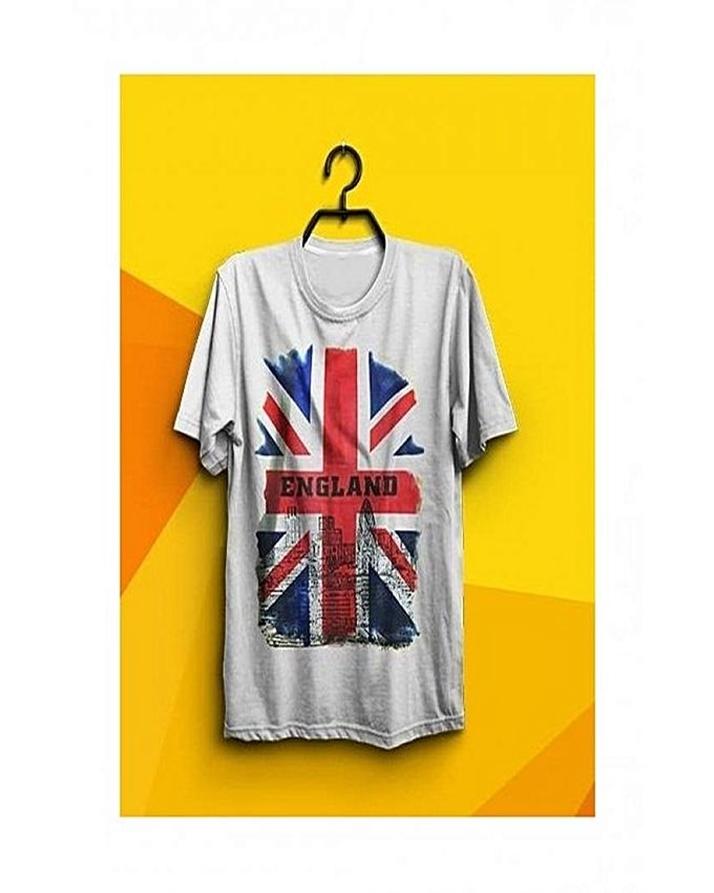 Grey England Flag Cotton Printed T-Shirt For Women - Front View - AceCart