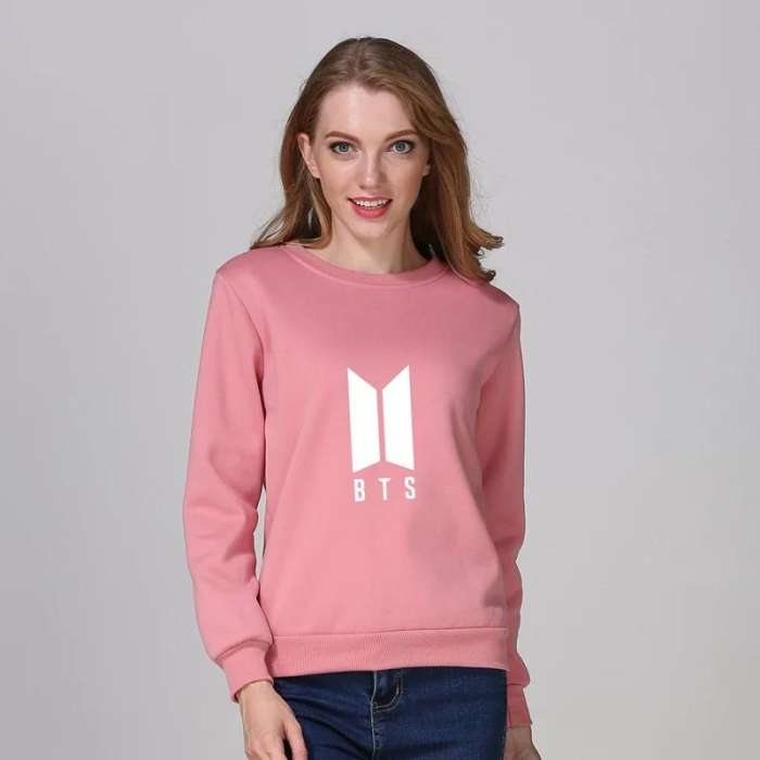 Pink Fleece BTS Sweatshirt For Women 526 - AceCart Warm Hooded Sweatshirt in Pink