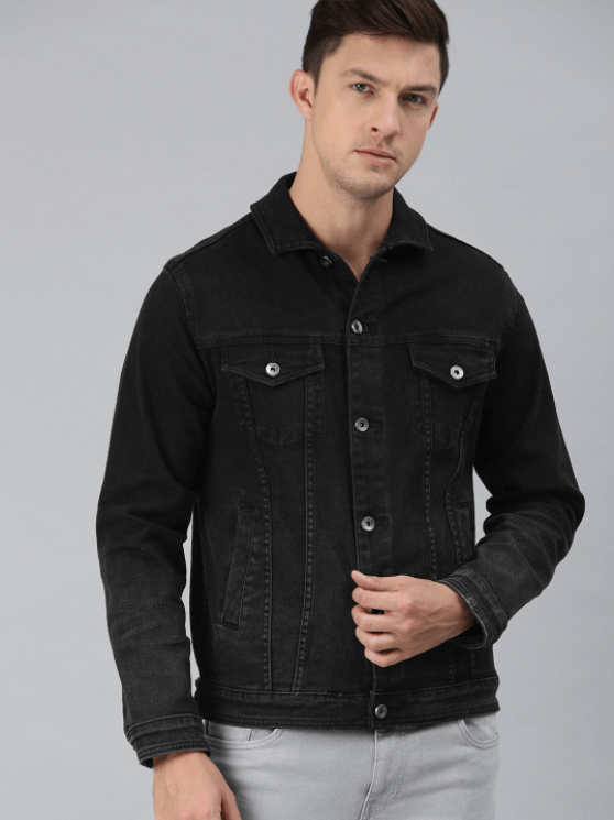 Mens Denim Jacket Black - Left View - AceCart