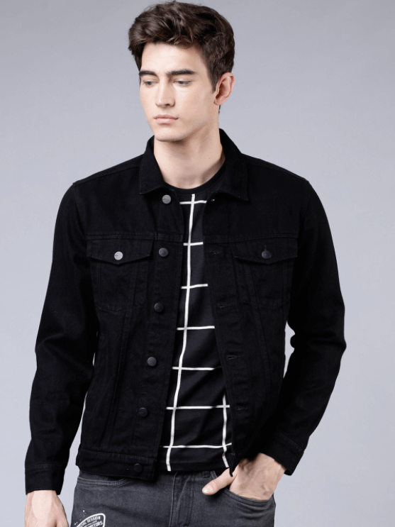 Mens Denim Jacket Black - Front View - AceCart