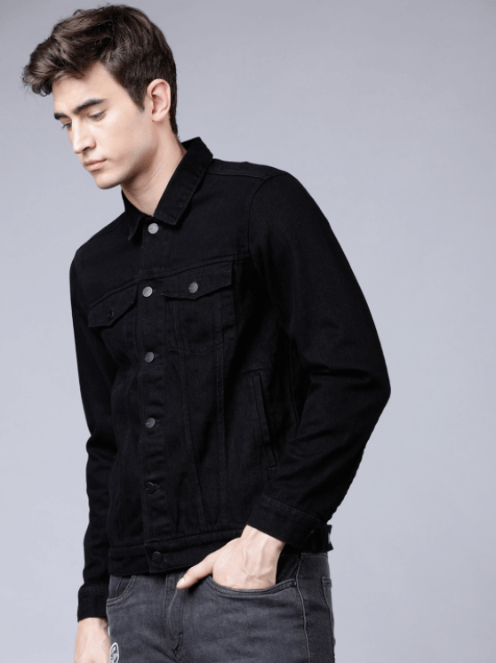 Mens Denim Jacket Black - Left View - AceCart