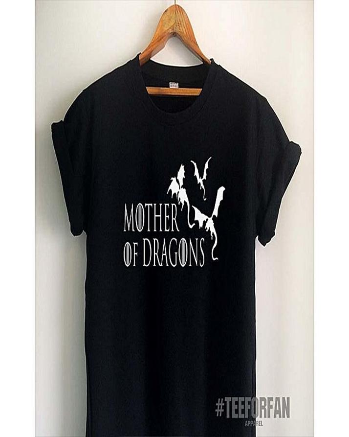 Black Mother of Dragons Cotton Printed T-Shirt For Women - Front View - AceCart