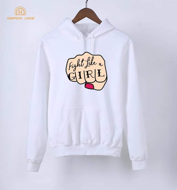 Fight Like A Girl Printed Fleece Full Sleeves Pull Over Hoodie For Women