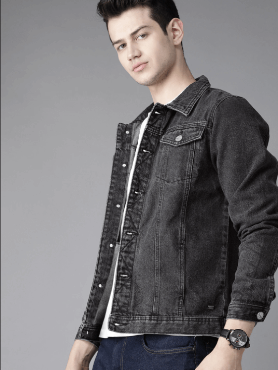 Mens Denim Jacket Black - Left View - AceCart