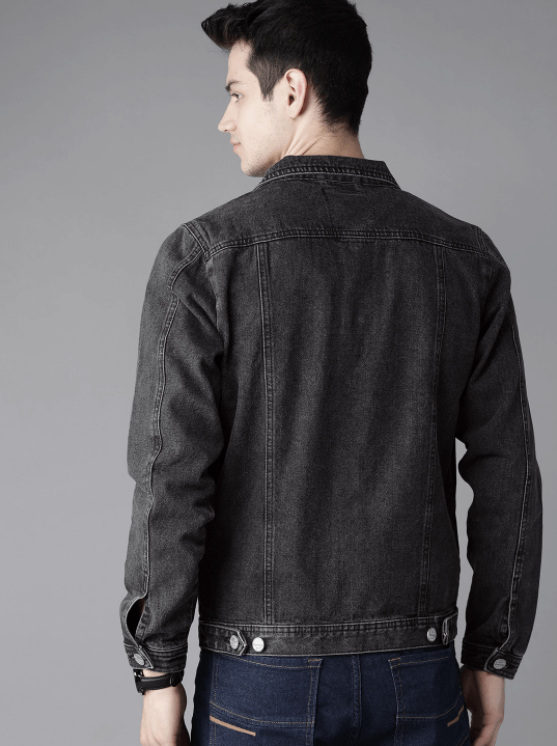 Mens Denim Jacket Black - Back View - AceCart