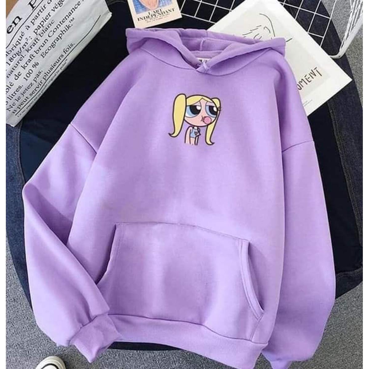 Purple Bubbles Printed Fleece Full Sleeves Pull Over Hoodie For Women