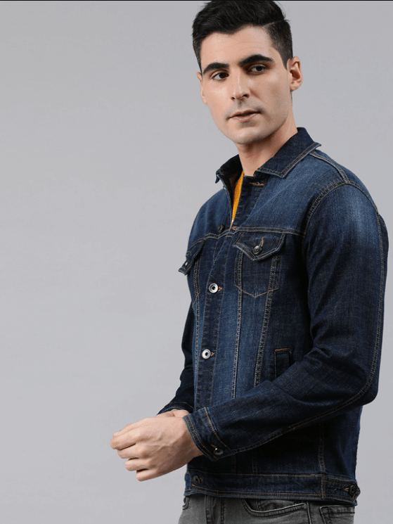 Mens Denim Jacket Dark Blue - Front View - AceCart