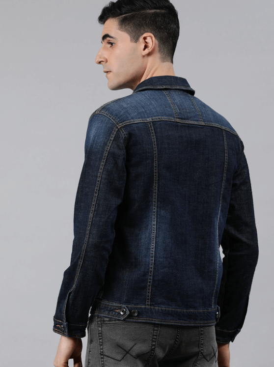 Mens Denim Jacket Dark Blue - Back View - AceCart