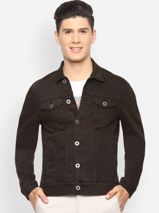 Mens Denim Jacket Black - Front View - AceCart