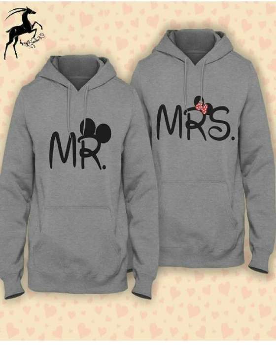 Pack Of 2 Grey Mr Mrs Printed hoodie FOr Both - AceCart Warm Hooded Sweatshirt in Grey