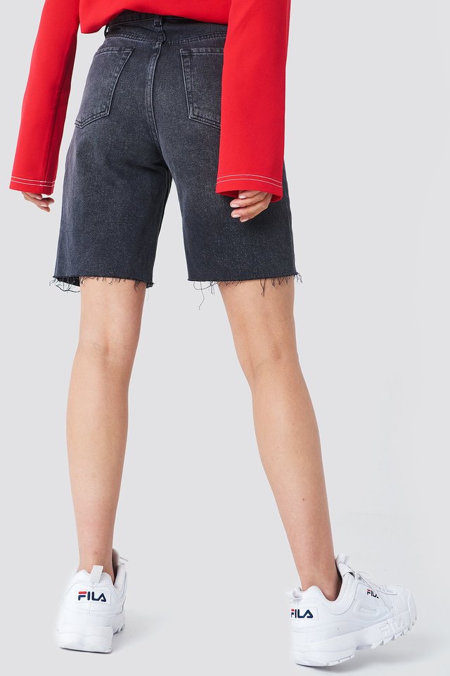 Raw Hem Bermuda Shorts DS3 Blue For Womens  - Left Side View - AceCart