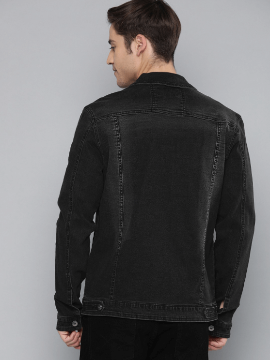 Mens Denim Jacket Black - Back View - AceCart