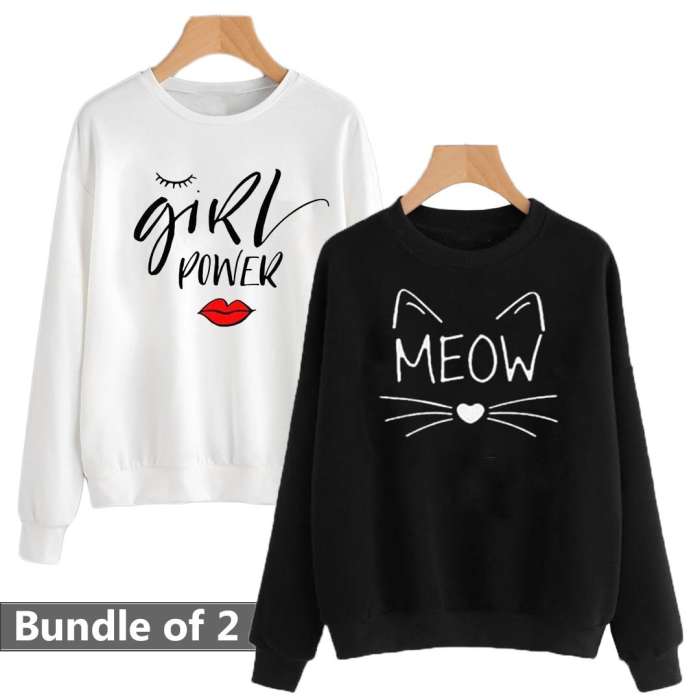 Bundle of 2 Meow and Power Printed Sweat Shirts 176 - AceCart Warm Hooded Sweatshirt in Black