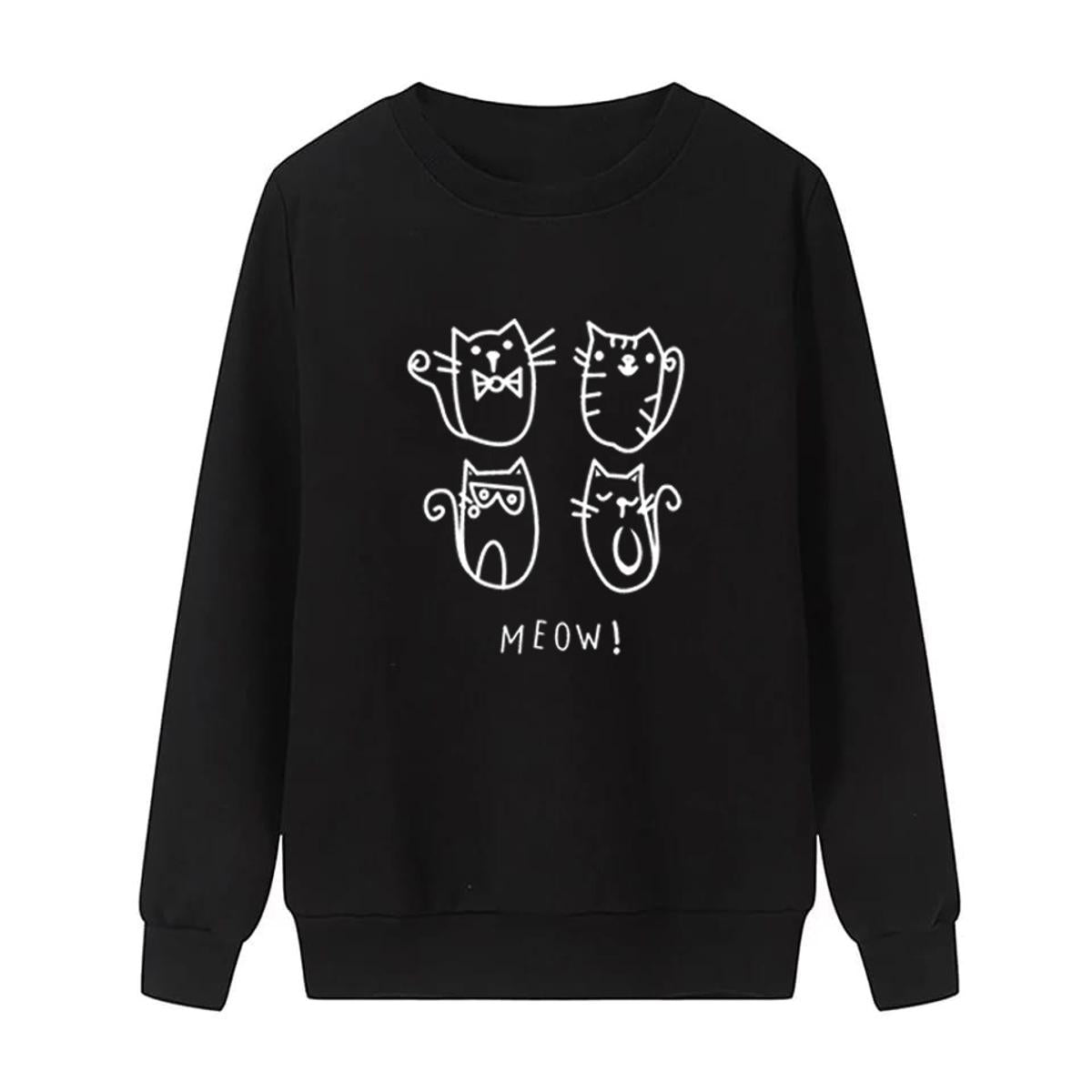 Meow Fleece Full Sleeves Pull Over Sweatshirt For Women