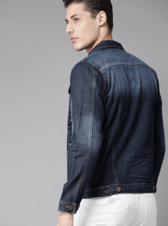 Mens Denim Jacket Dark Blue - Back View - AceCart