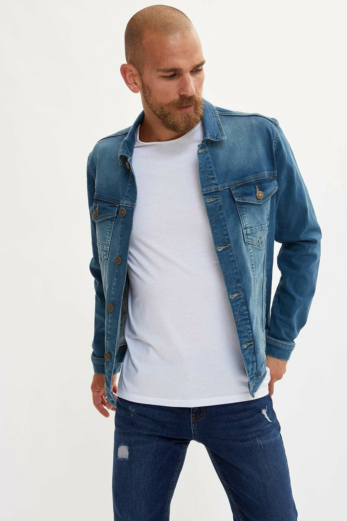 Ace Mens Denim Jacket Stretchable Fine Lycra S Blue