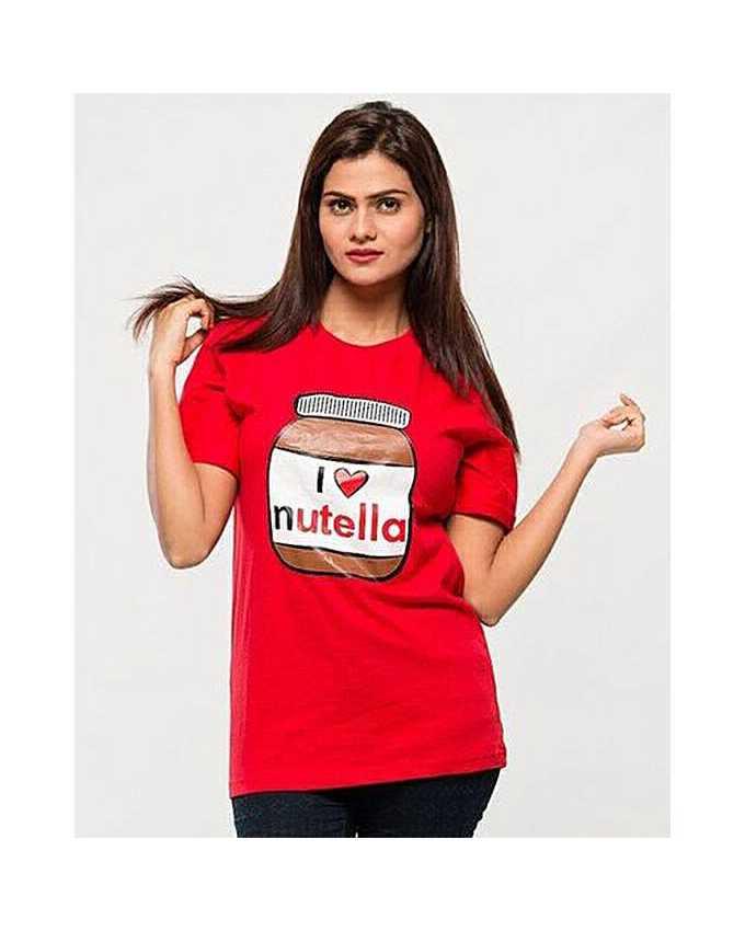 Red Cotton Printed Tshirt For Women - Front View - AceCart