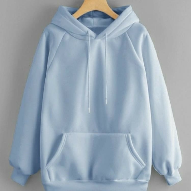 Sky Blue Fleece Full Sleeves Pull Over Hoodie For Women