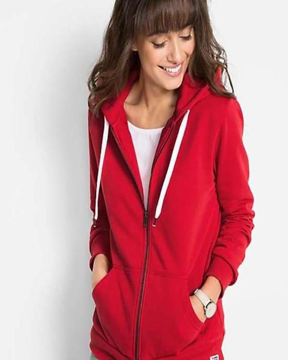 Red Ladies Zipper Hoodie - AceCart Warm Hooded Sweatshirt in Red