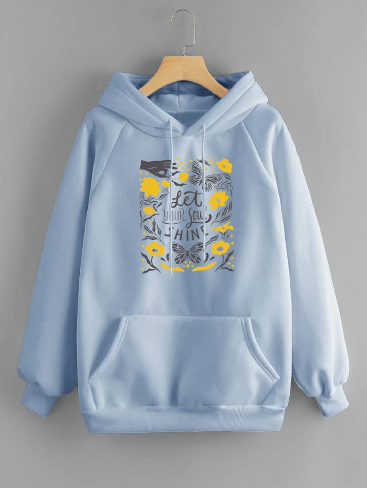 Let Your Soul Shine Printed Fleece Full Sleeves Pull Over Hoodie For Women