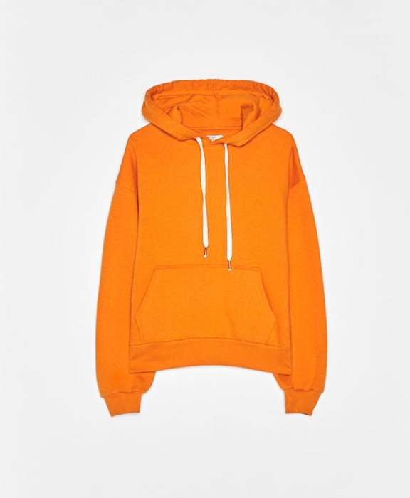 Plain Front Pockets Ladies Hoodie Orange - AceCart Warm Hooded Sweatshirt in Orange