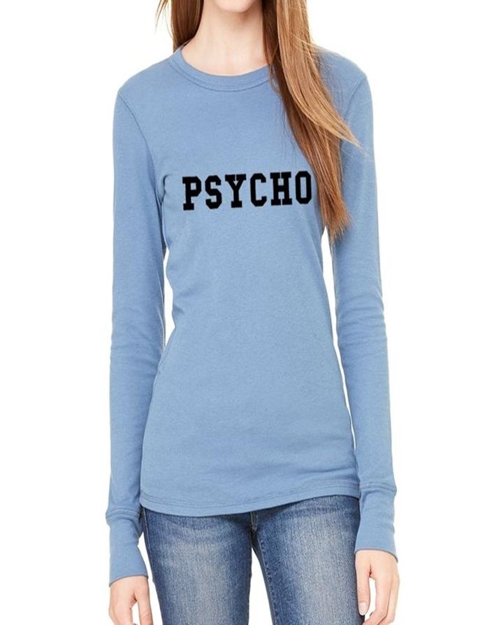 Blue Psycho Printed T-Shirt For Her - Front View - AceCart