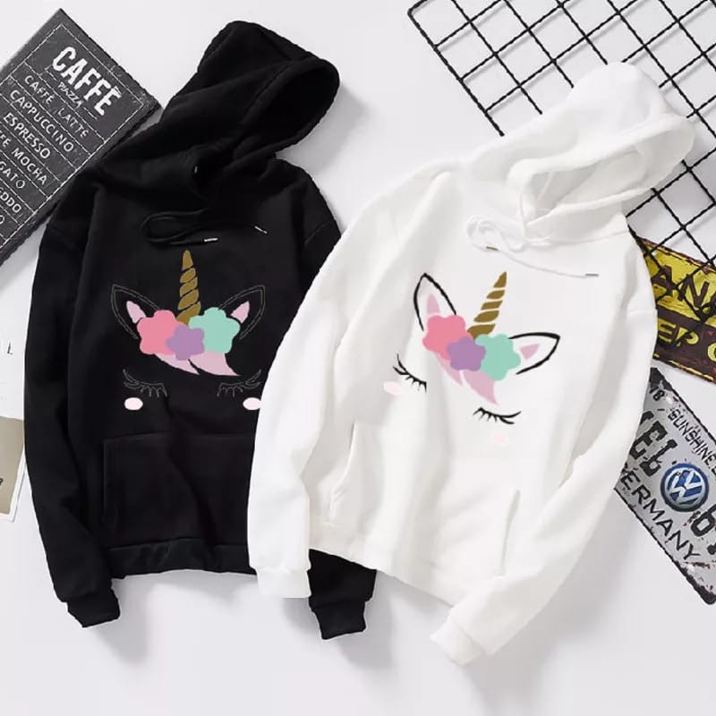 Unicorn Fleece Full Sleeves Pull Over Hoodie For Women