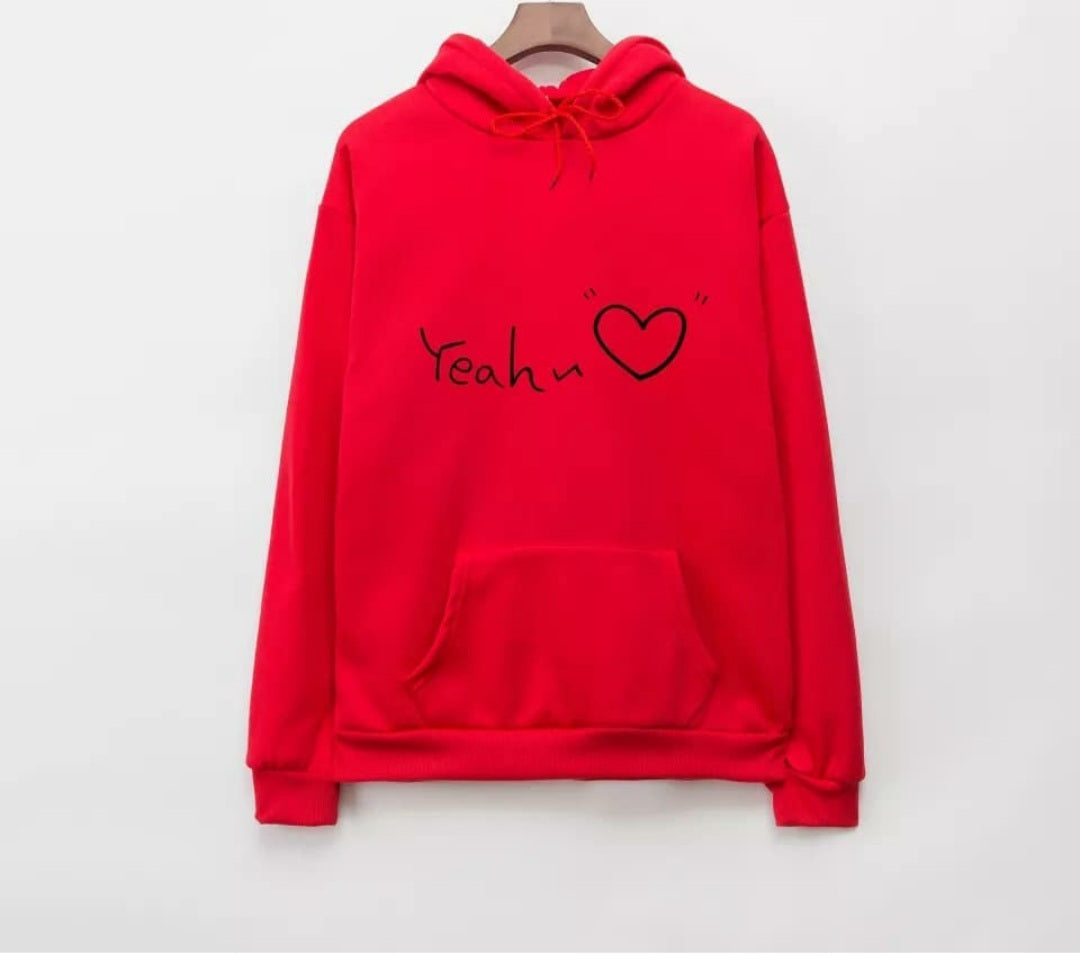 Red Yeah Fleece Full Sleeves Pull Over Hoodie For Women