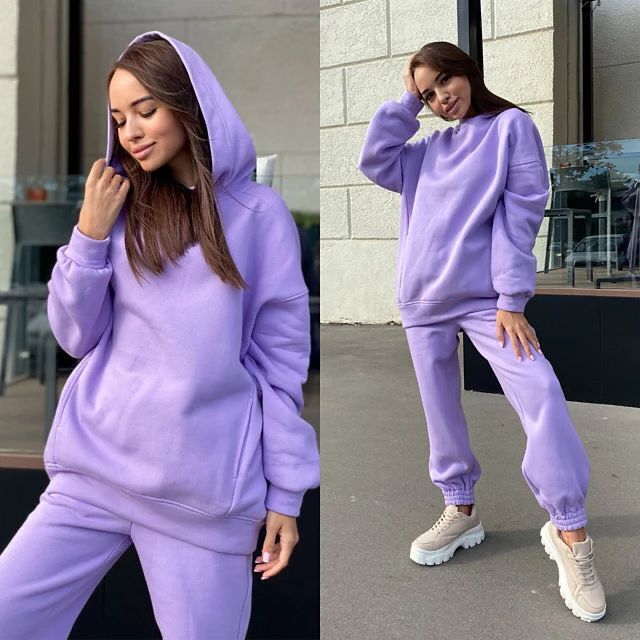 Lilac Plain Fleece Winter Hoodie For Women