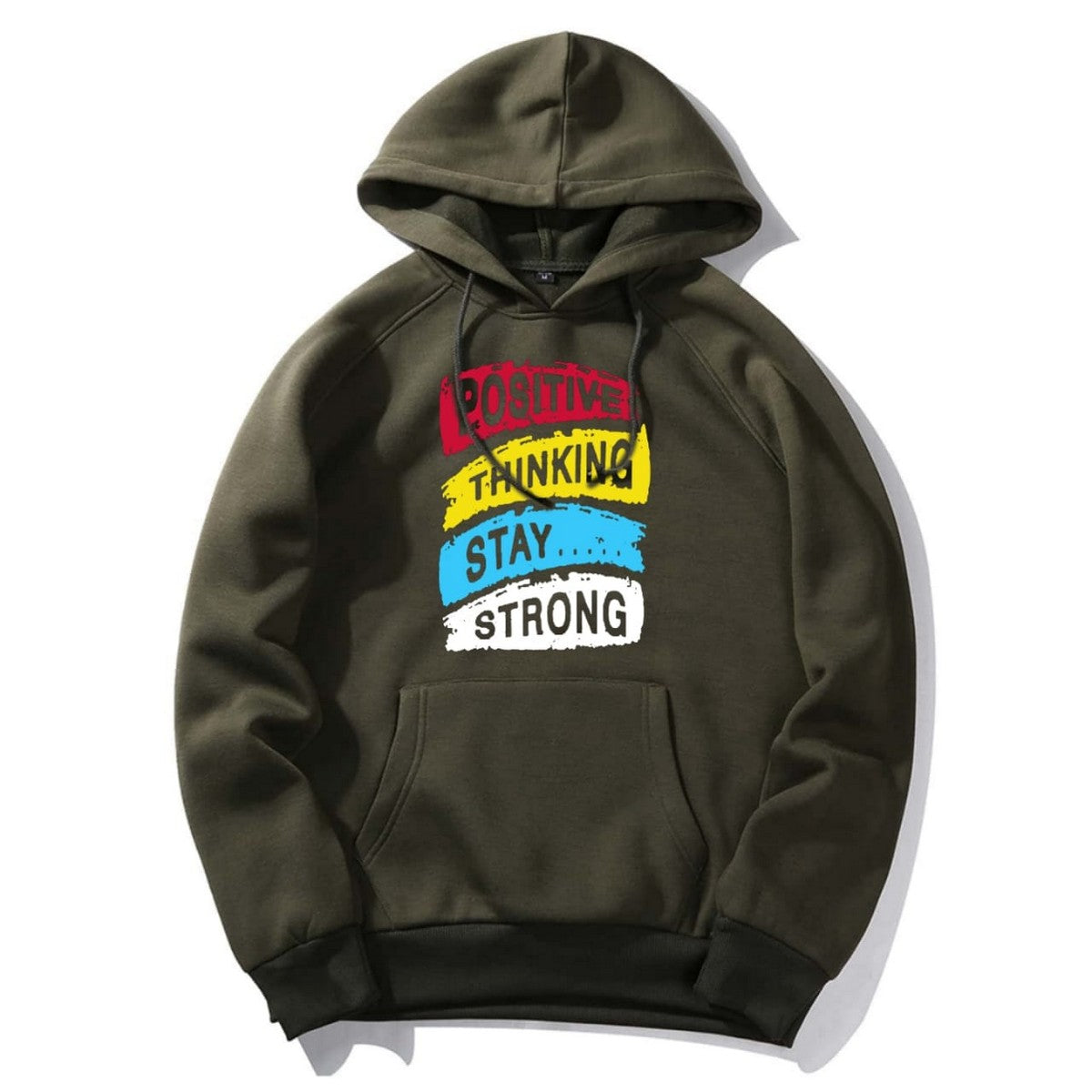 Positive Thinking Stay Strong Printed Fleece Full Sleeves Pull Over Hoodie For Men & Women