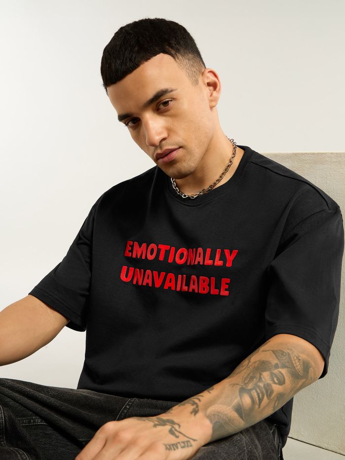 Black Emotionally Unavailable Oversized T-Shirt