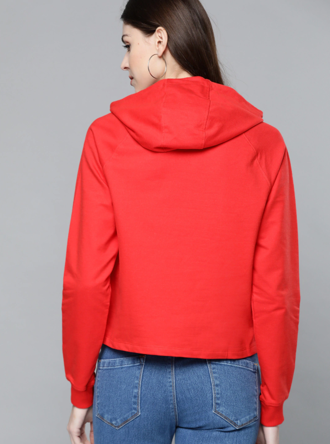 Ace Women Red Solid Hooded Sweatshirt