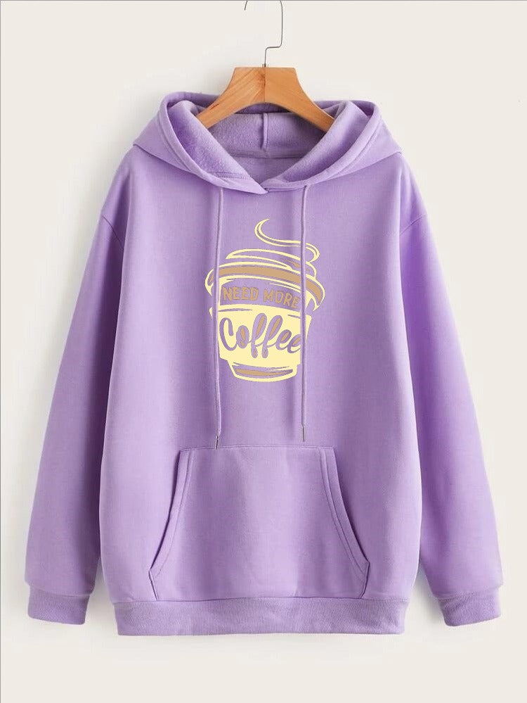 I Need More Coffee Printed Fleece Full Sleeves Pull Over Hoodie For Women