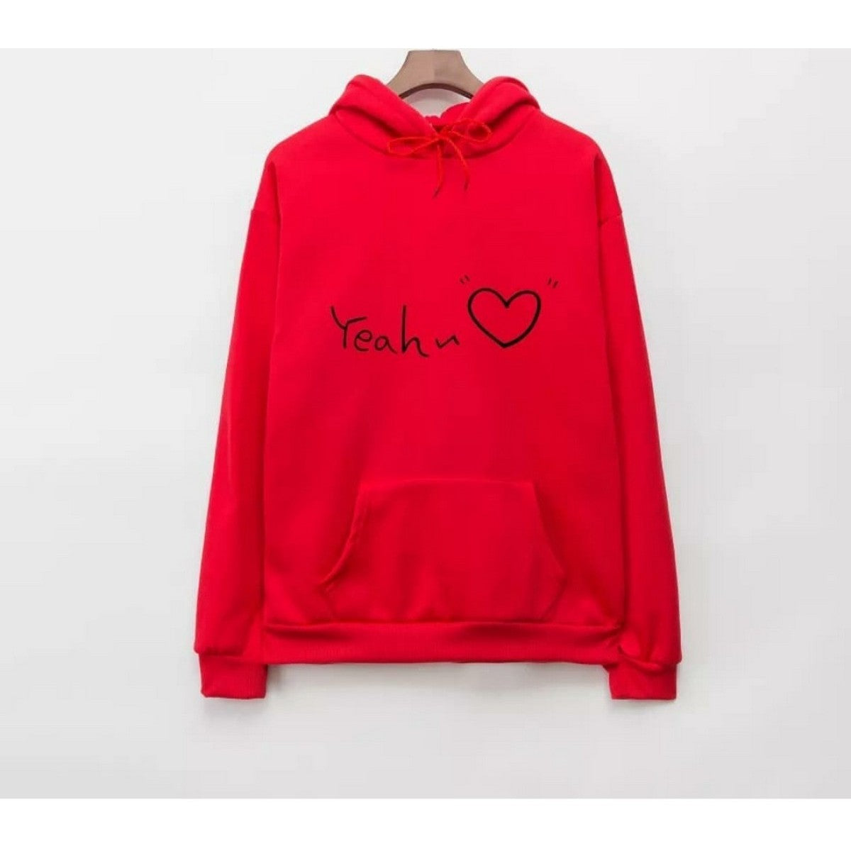 Red Yeah Fleece Full Sleeves Pull Over Hoodie For Women