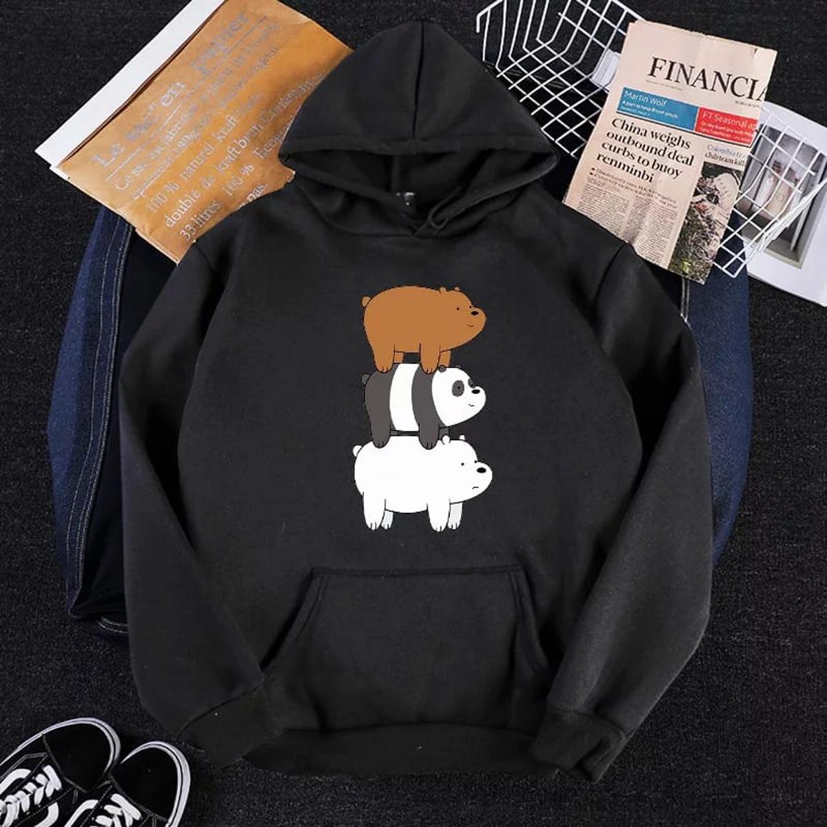 Bare Bears Fleece Full Sleeves Pull Over Hoodie For Women