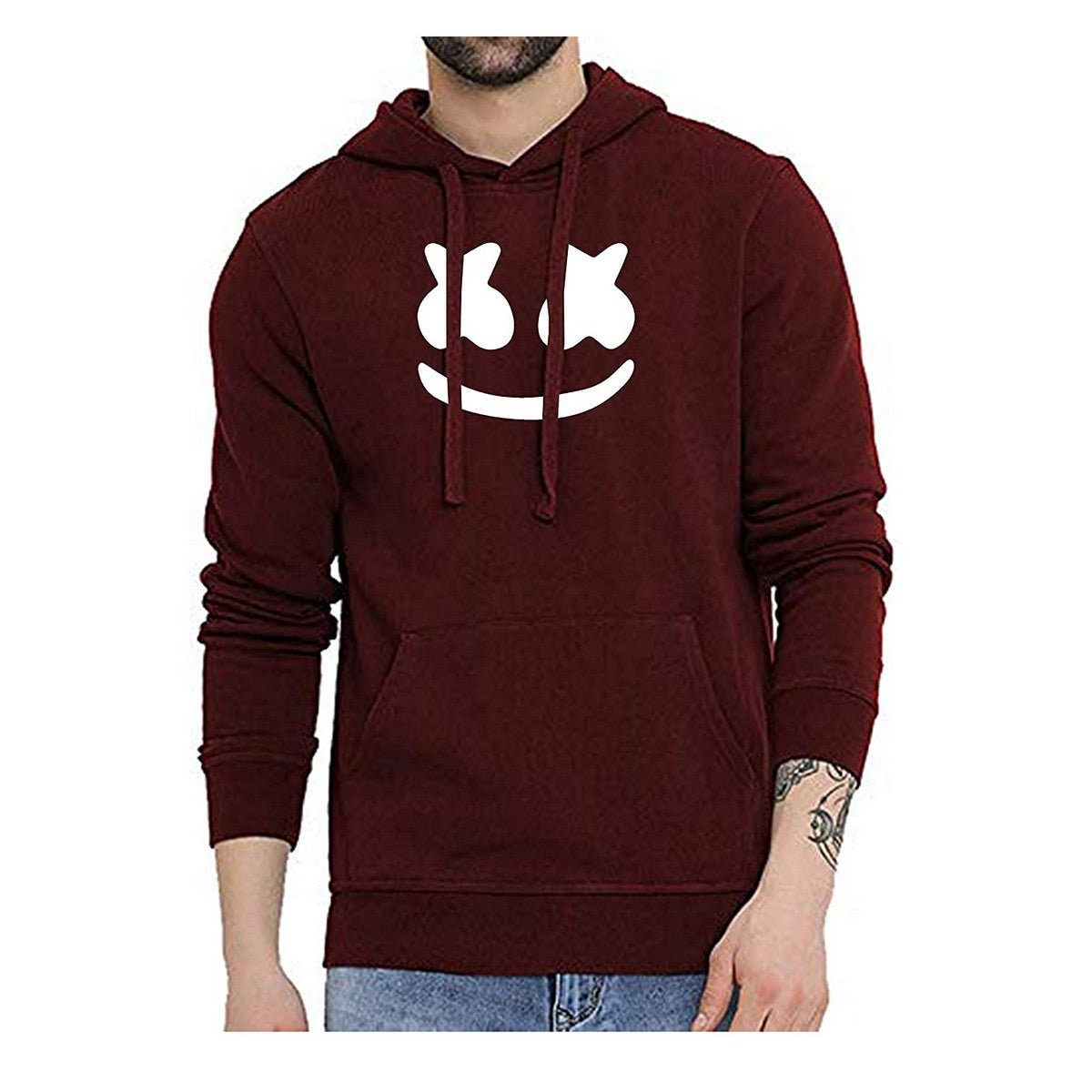 Maroon Marshmallow Printed Fleece Hoodie For Men