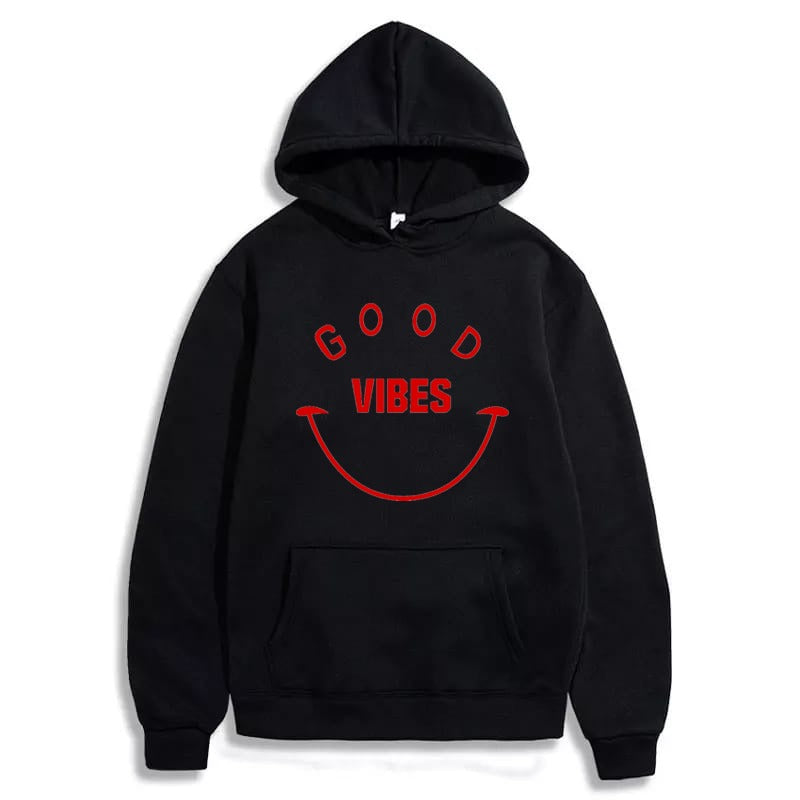 Good Vibes Printed Fleece Full Sleeves Pull Over Hoodie For Men And Women