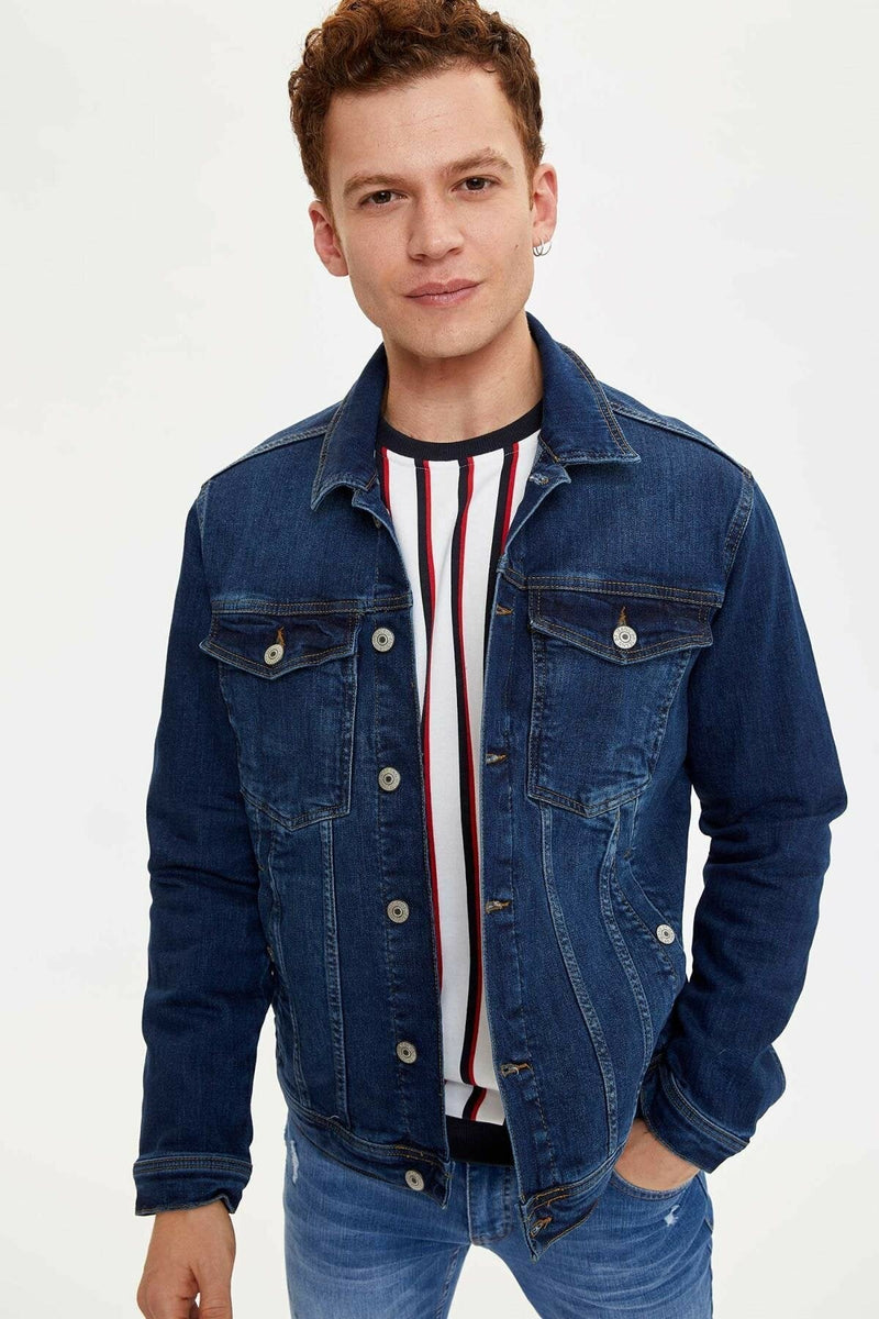 Ace Mens Denim Jacket Stretchable Fine Lycra M Blue