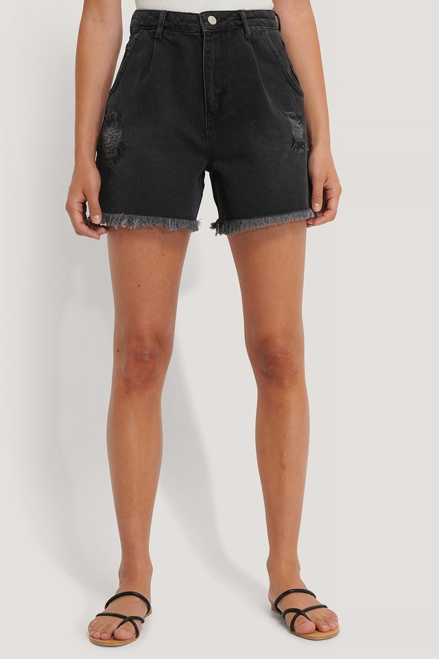 Raw Hem Detailed Denim Shorts By Ace Black For Womens  - Right Side View - AceCart