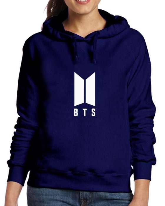 Navy Blue Fleece BTS Hoodies For Women - AceCart Warm Hooded Sweatshirt in Navy Blue