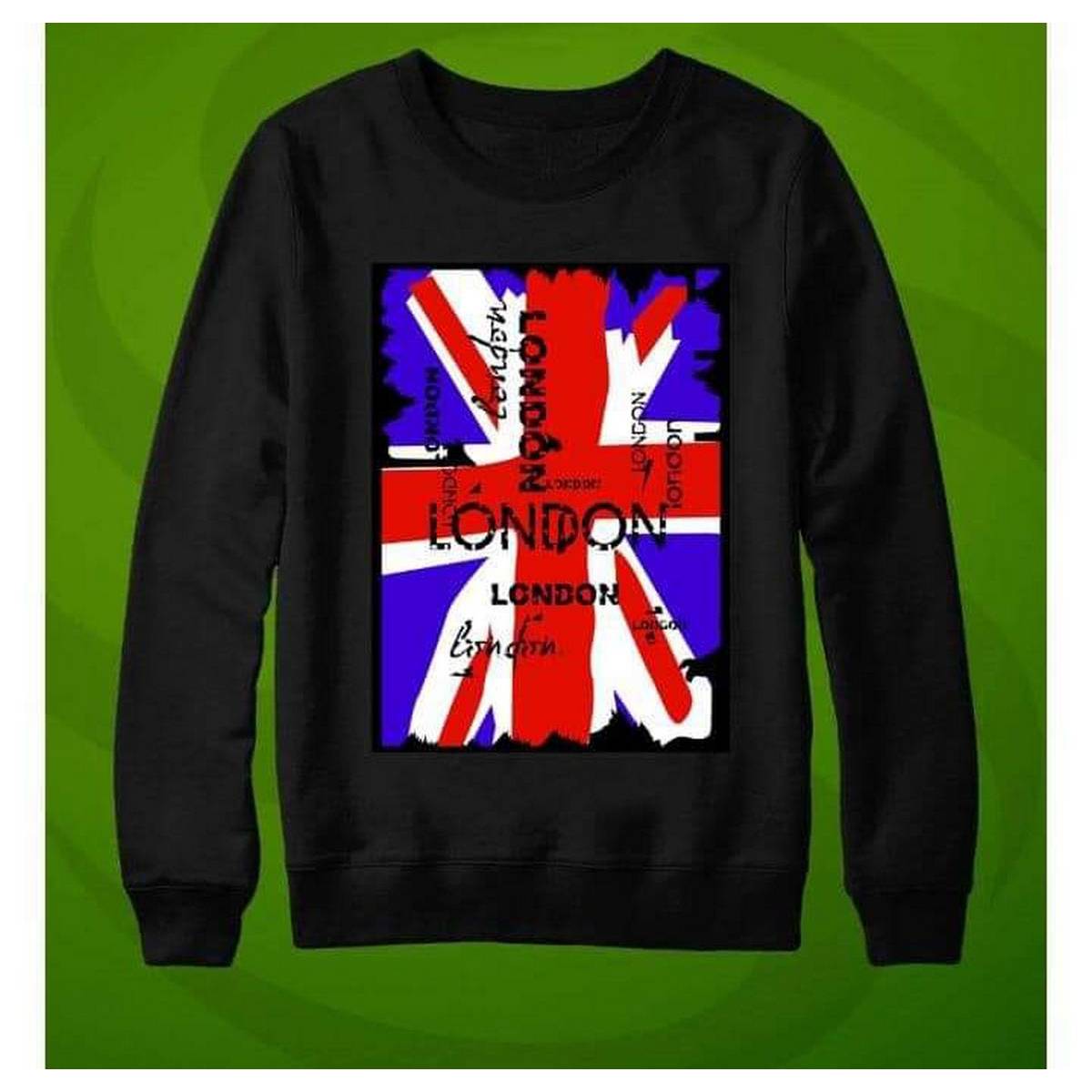 Black London Printed Fleece Full Sleeves Pull Over Sweatshirt