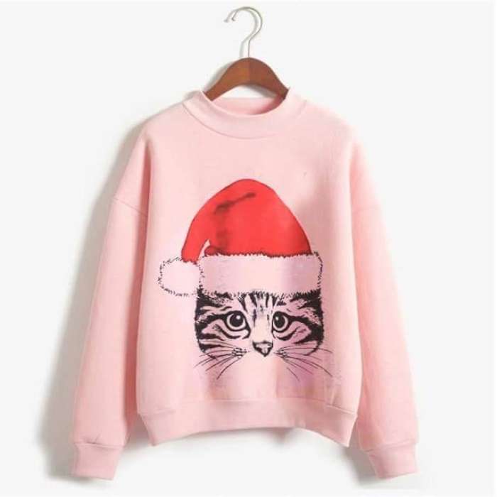 Cute Cat Sweatshirt For Women - AceCart Warm Hooded Sweatshirt in Pink