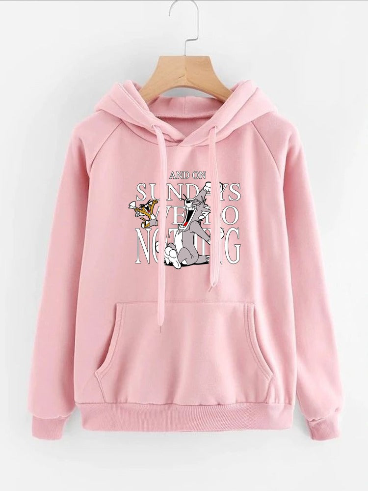 Tom And Jerry Printed Fleece Full Sleeves Pull Over Hoodie For Women