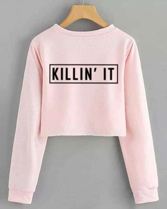 PINK KILLIN IT CROPPED SWEATSHIRT FOR womens 437 - AceCart Warm Hooded Sweatshirt in Pink