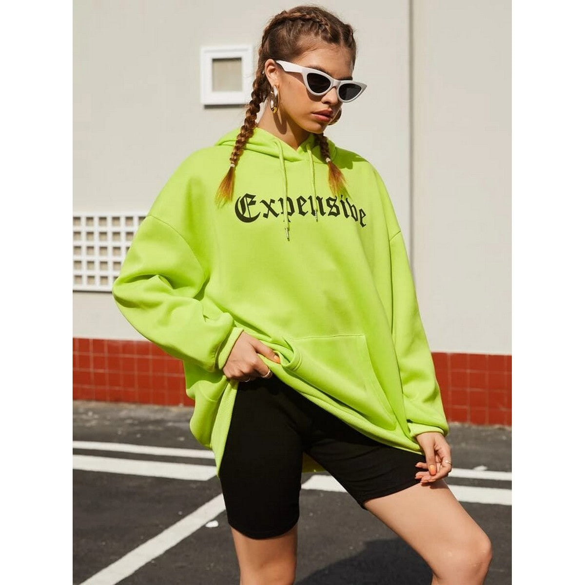 Expensive Printed Fleece Full Sleeves Pull Over Hoodie For Women