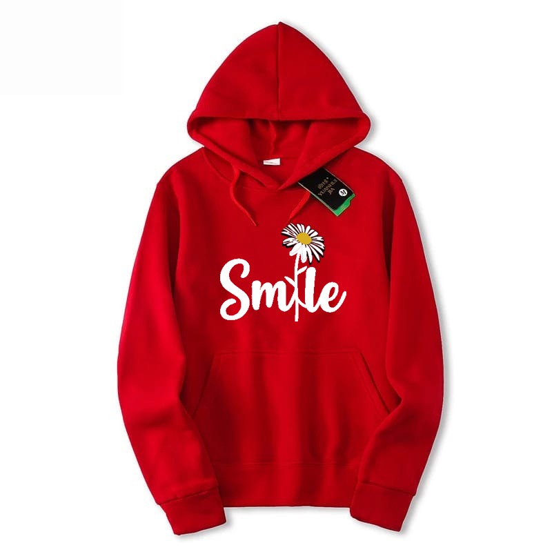 Smile Printed Fleece Full Sleeves Pull Over Hoodie For Women