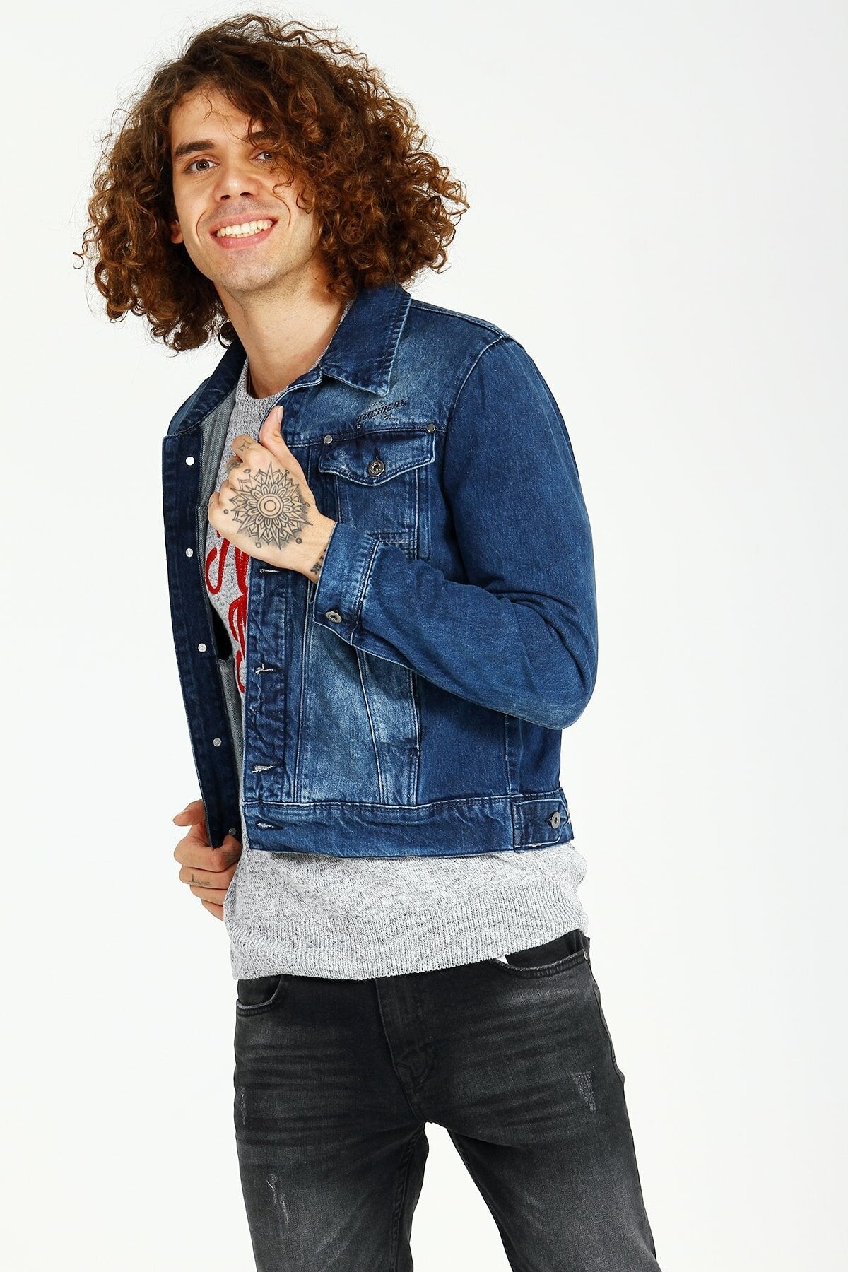 Ace Mens Denim Jacket Stretchable Fine Lycra M Blue