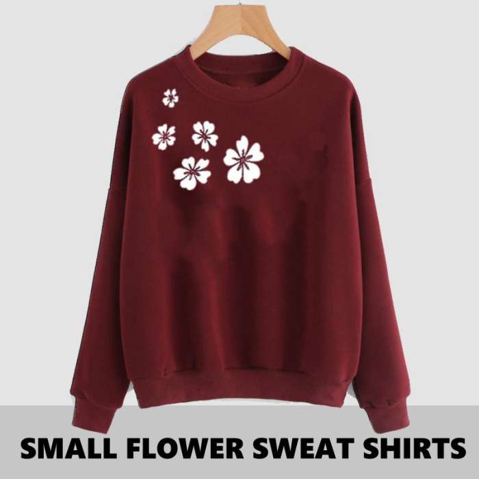 MAROON SIDE FLOWER PRINTED SWEAT SHIRT - AceCart Warm Hooded Sweatshirt in Maroon